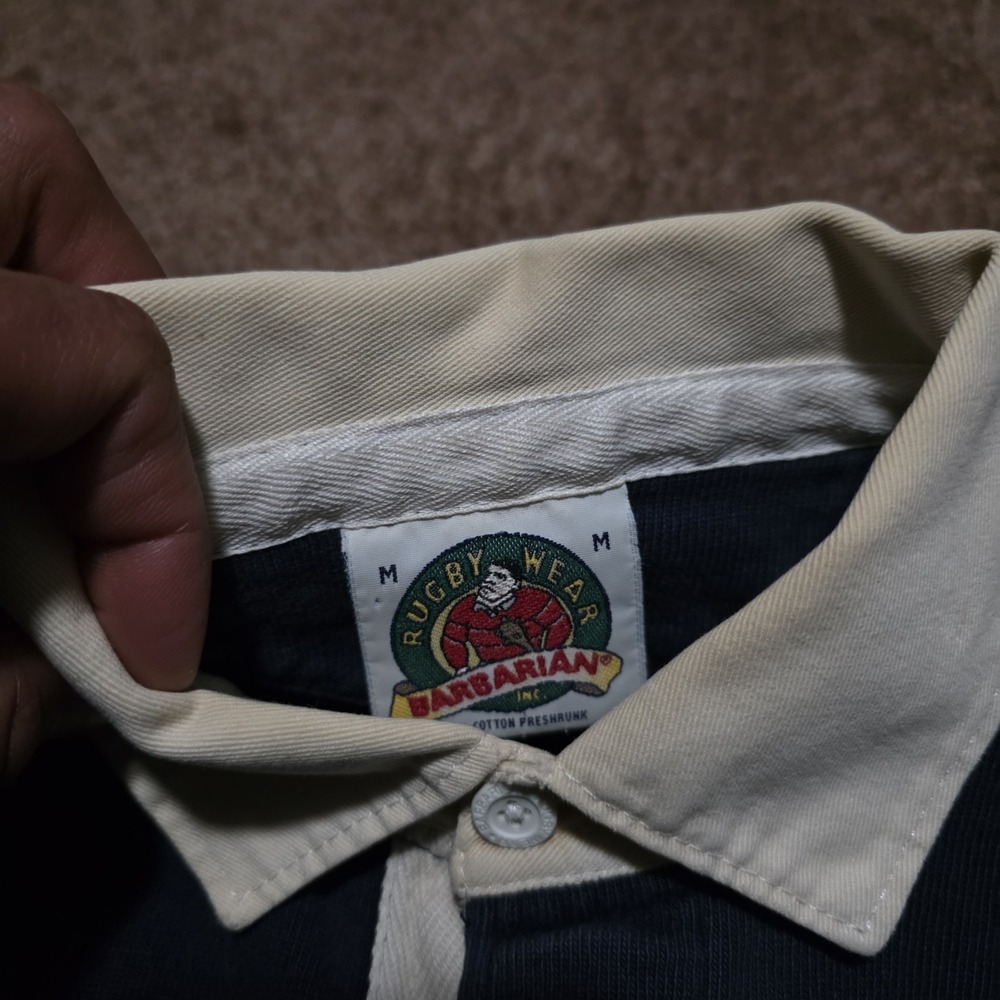 Barbarian Rugby Polo Shirt Mens Medium Navy Gray Diebold Embroidered Long Sleeve - Picture 4 of 11